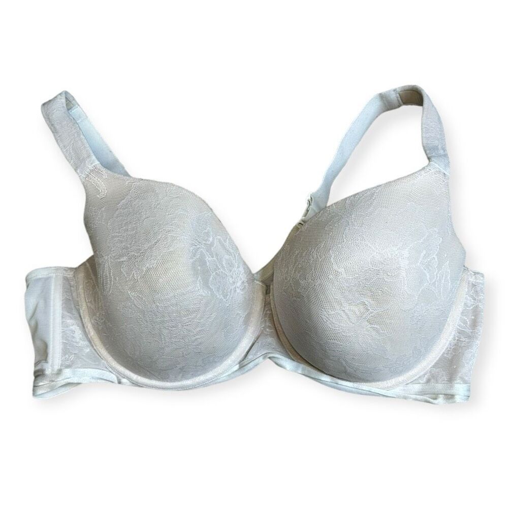 AMBRIELLE Floral Lace Padded Balconette Bra Off White Size 42DD